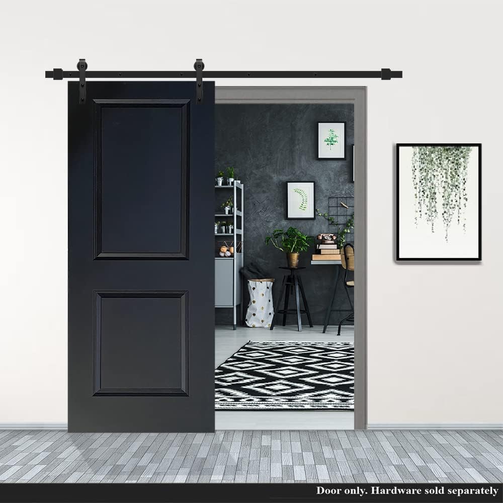36 in. x 80 in. Black Painted Finished Composite MDF 2 Panel Interior Barn Door Slab