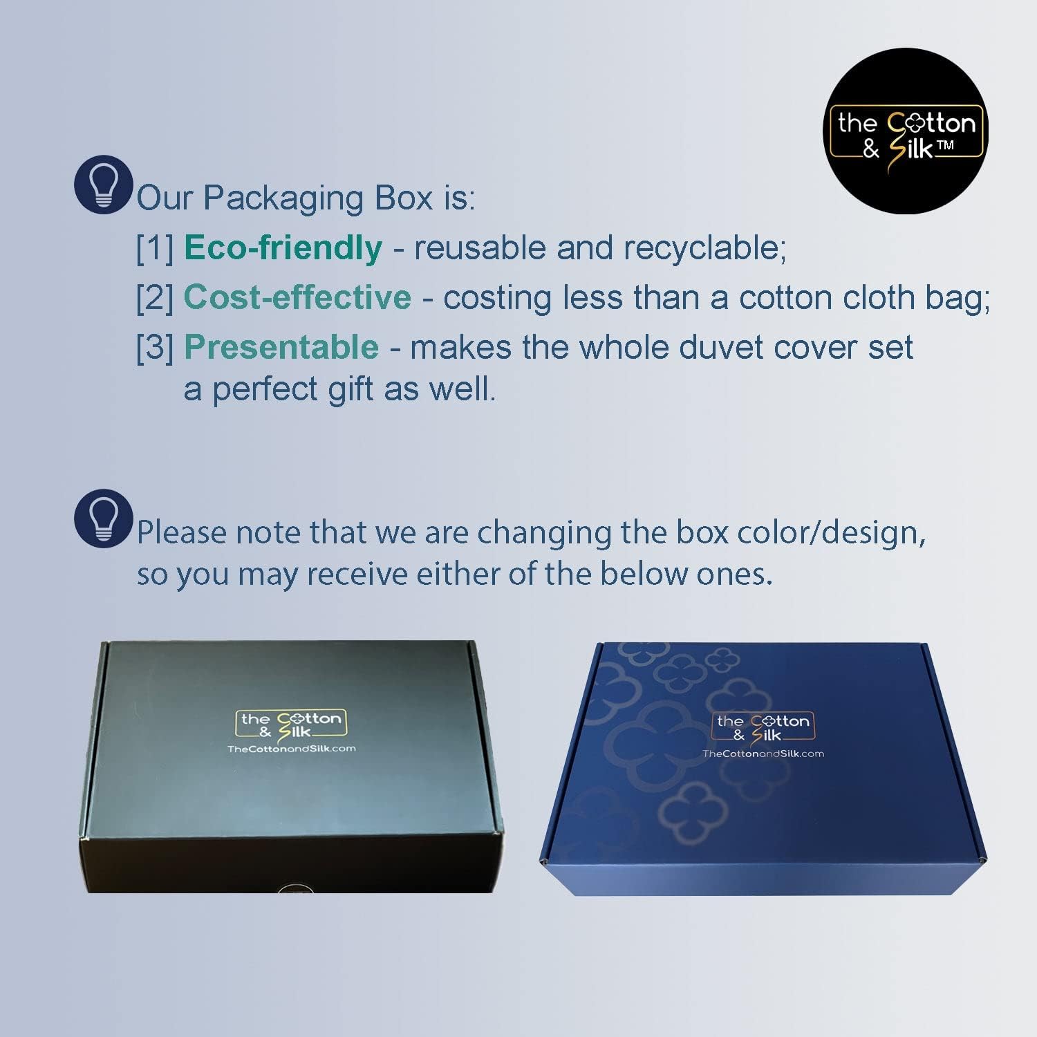 THE COTTON & SILK®️ 100% Luxury Long-Staple Cotton Duvet Cover Set - Soft & Breathable - Include 1 Duvet Cover with Corner Ties & Hidden Zipper, 2 Pillow Shams - Misty Blue + White, Queen Size