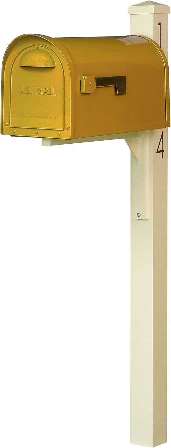 Special Lite Mid Modern Dylan Curbside Mailbox with Wellington Post - Yellow Aluminum Mailbox with Post - SCD1008YEL_SPK720IVR_VN