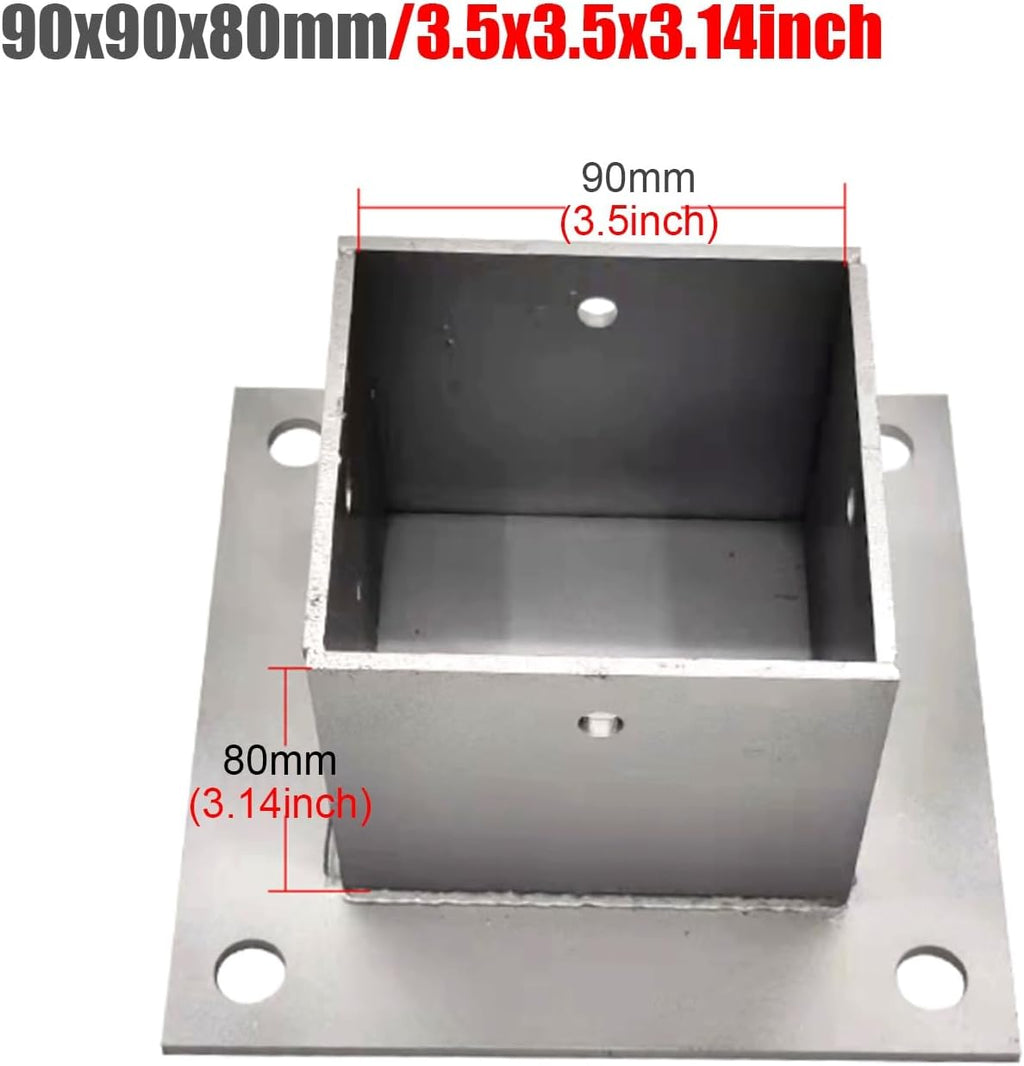 2 Pack Square Column Base Plate - Wood Fence Post Anchor with Installation Kit for Concrete/Deck/Pergola/Mailbox(90x90mm)