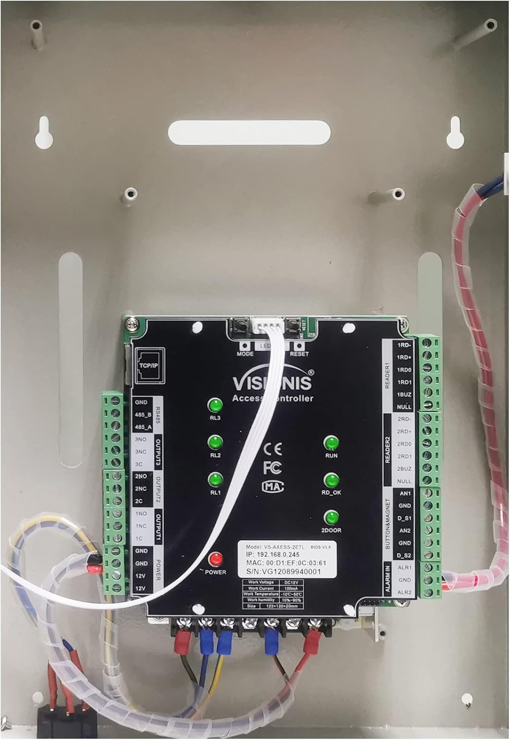 Visionis VS-AXESS-2ETL Version 2 Two Door Network Access Control System Panel Controller Board and Power Supply Cabinet for 2 Doors Security with TCP/IP Wiegand and Desktop Software 20,000 Users