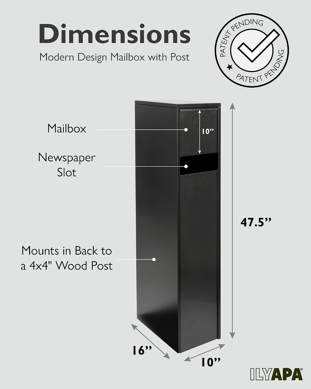 Modern Mailbox with Post - Residential Mailboxes for Outside Post Mount, Large Mail Box and Posts Combo Kit with Newspaper Package Slot, Magnetic Door, Powder Coated, Works with 4x4 or 6X6 Wood