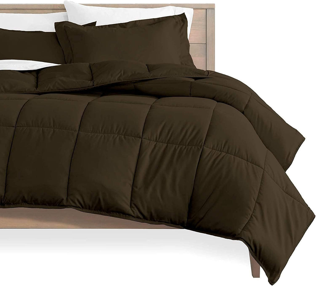 Soft 1000 TC Goose Down Alternative Warm Comforter Set (Comforter + 2 Pillow Cases) 400 GSM Quilt Duvet Insert Egyptian Cotton Over-Size Queen Coffee Brown 98'' x 98''