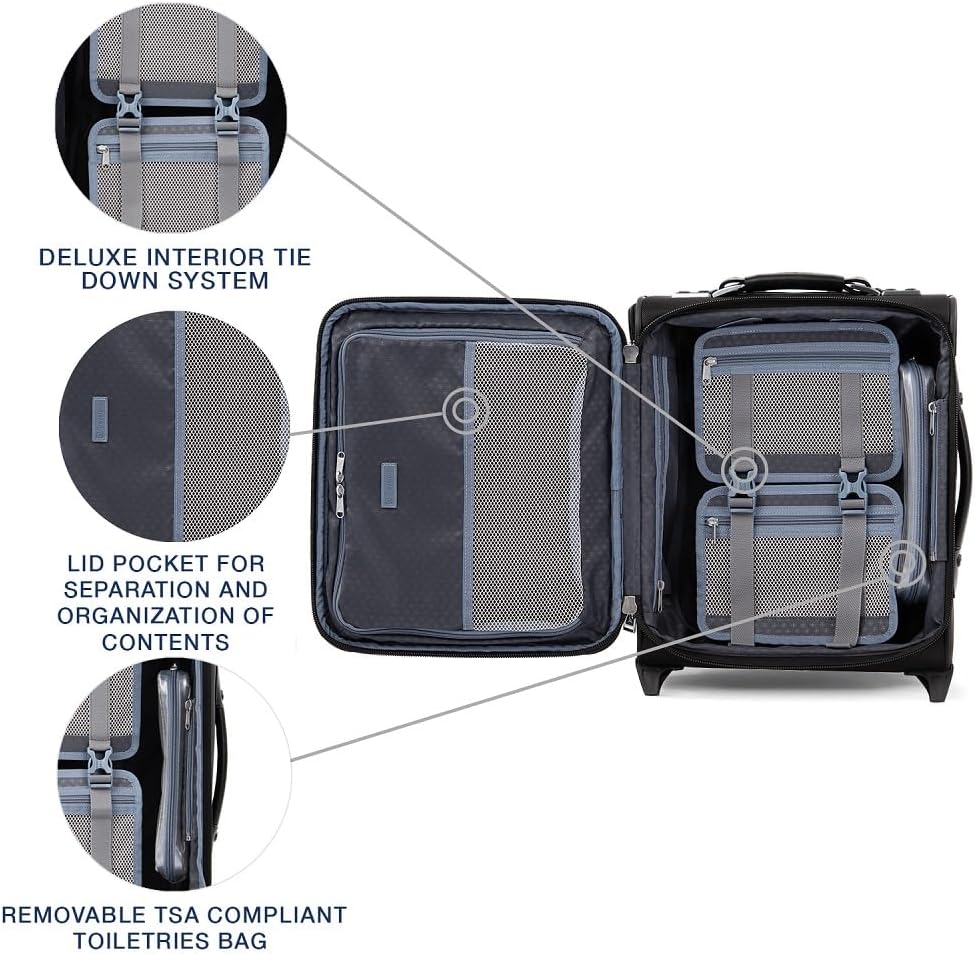 Travelpro Platinum Elite Softside Expandable Carry on Luggage, 2 Wheel Upright Regional Suitcase, USB Port, Men and Women, Shadow Black, Carry On 16-Inch
