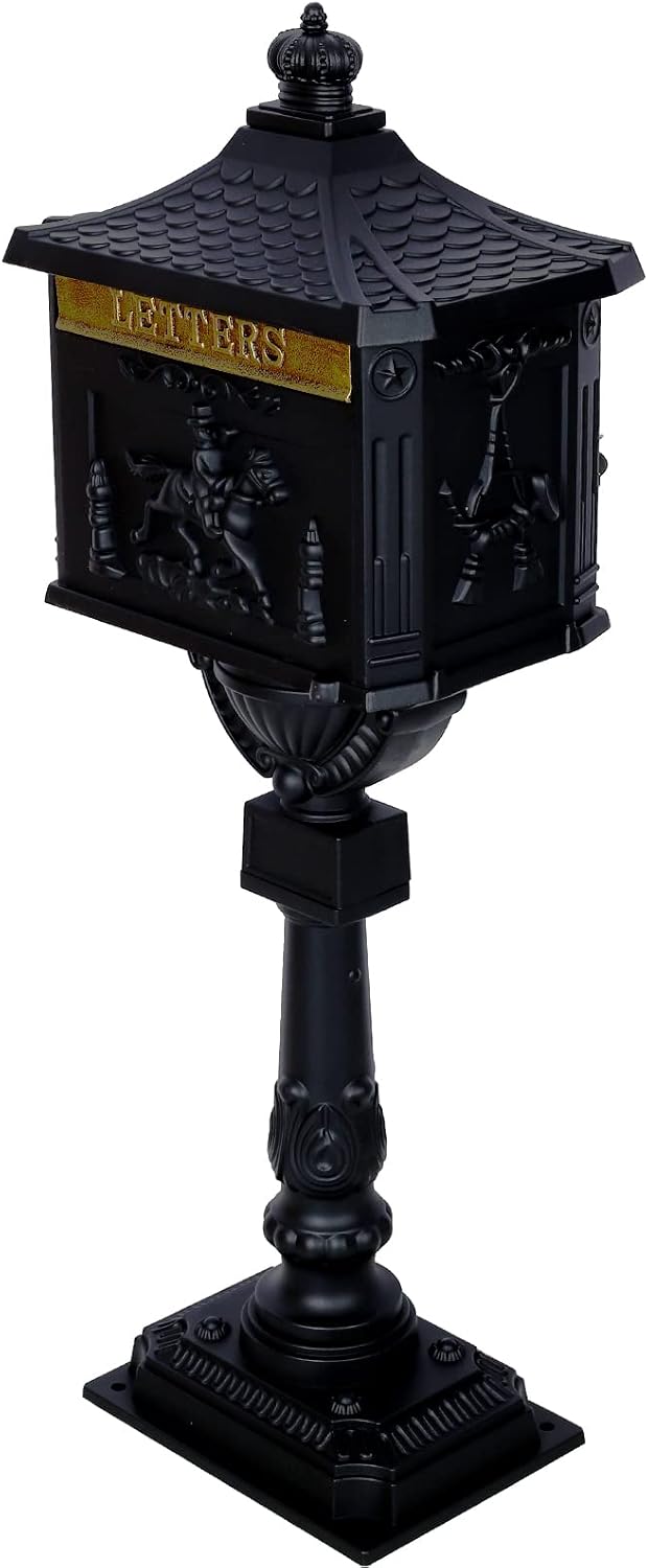 Cast Aluminum Mailbox Postal Box, Locking Mailbox for Outside with Keys, Curbside Mail Manager Outside Weatherproof Rustproof Security Post-Mount Mail Box (Black)