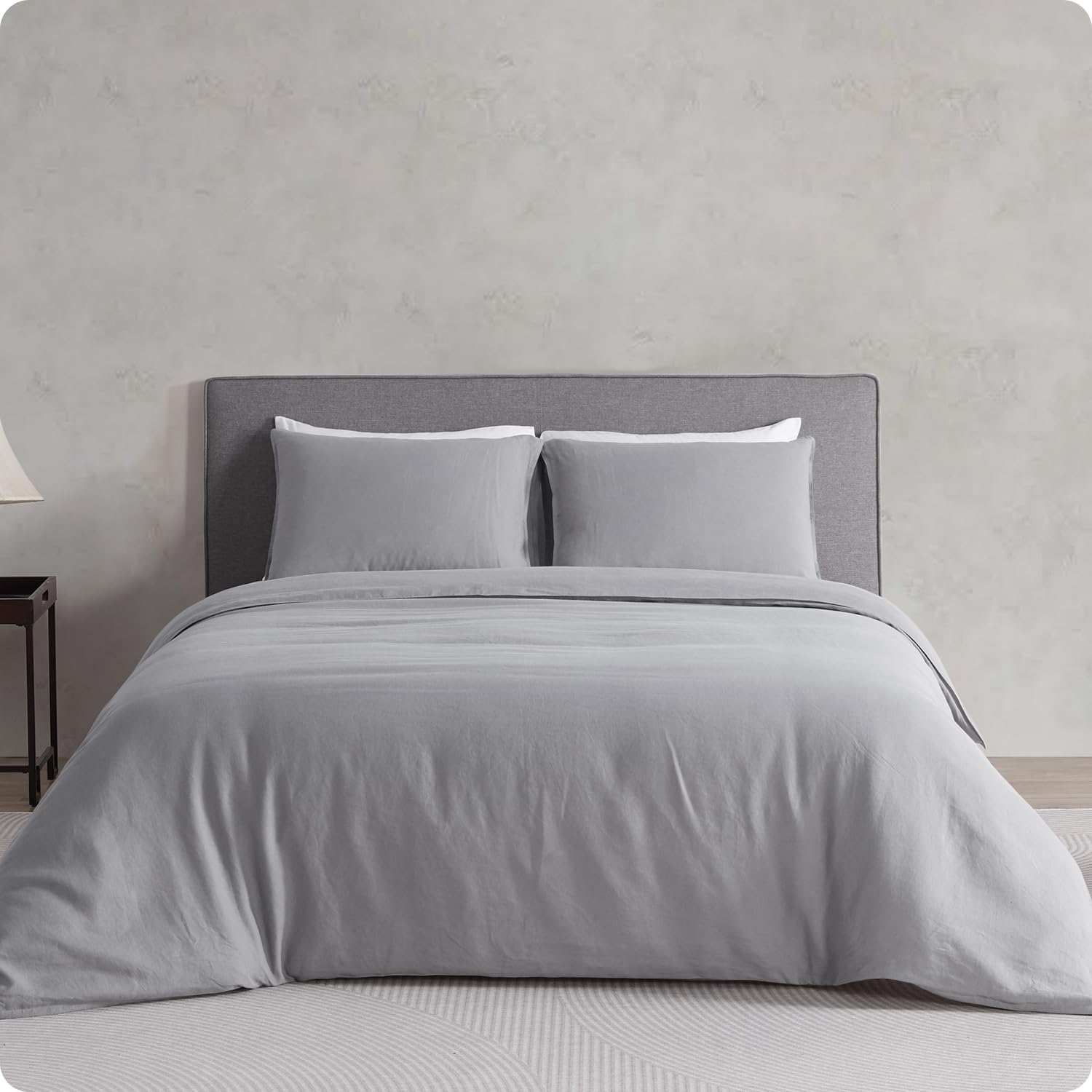 DAPU 100% Linen Duvet Cover Set - Pure Natural French Flax Linen with Corner Ties and Zipper Closure Soft Breathable Durable for Hot Sleepers 1 Duvet Cover 2 Pillowcases (Earl Gray, Queen/Full)