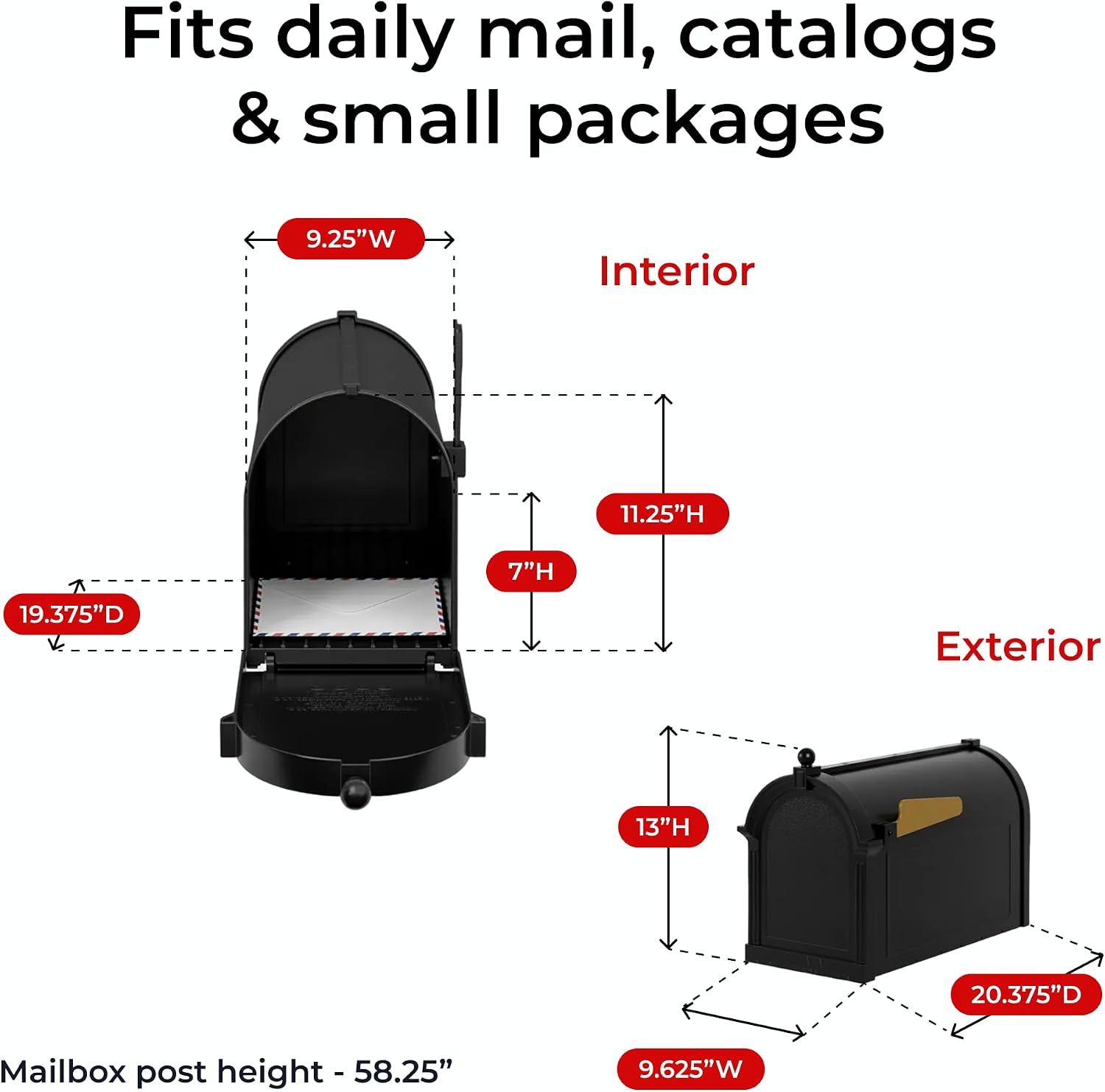 Whitehall Products Premium Capitol Mailbox Package with Personalized Side Plaques | Standard Post Fashion and Function with a Classic Design. Black