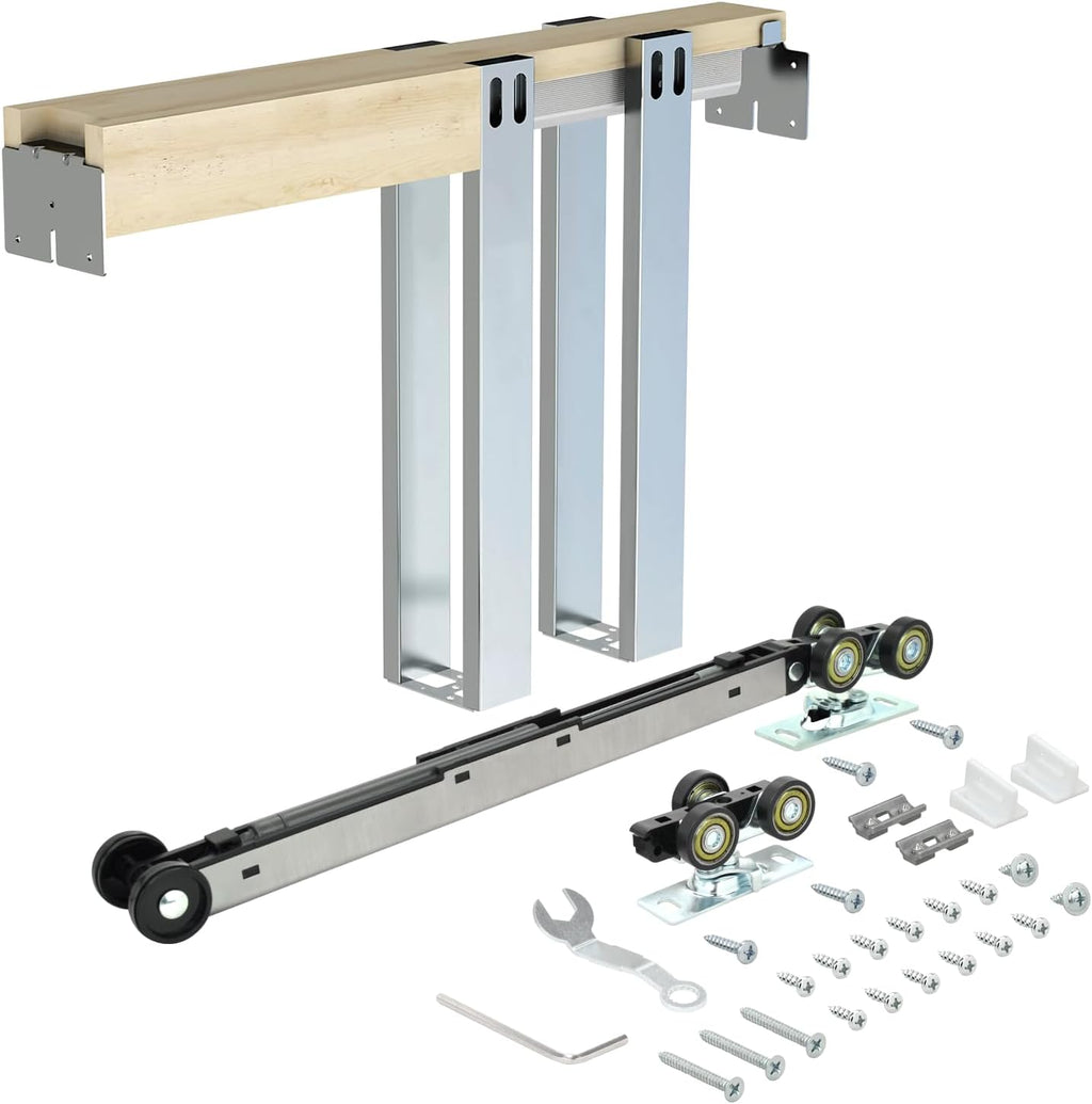 Nuk3y Pocket Door Frame Kit with Two-Way Soft Close for 2x4 Stud Wall (89LB to 220LB Door Weight Soft Close, Door Height: 80')