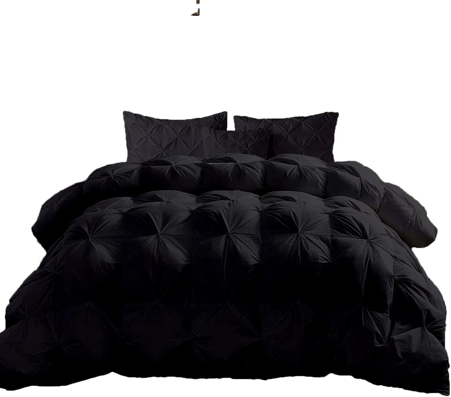 Sale Diamond Pinch Pleated Design Down Comforter- Super King Plus 120x120 size 1 Piece All-Season Duvet Insert, 500 GSM with Corner Tabs 100% Egyptian Cotton(Super King Plus (120x120) 1pc, Black)
