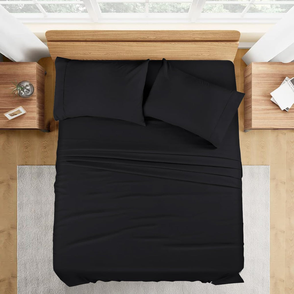 1000 Series - 100% Egyptian Cotton Sheet Set Soft & Comfy Breathable Hotel Quality Luxury Bedding -Queen Size Fits Mattress Up to 18-20' Deep (Solid, Black)