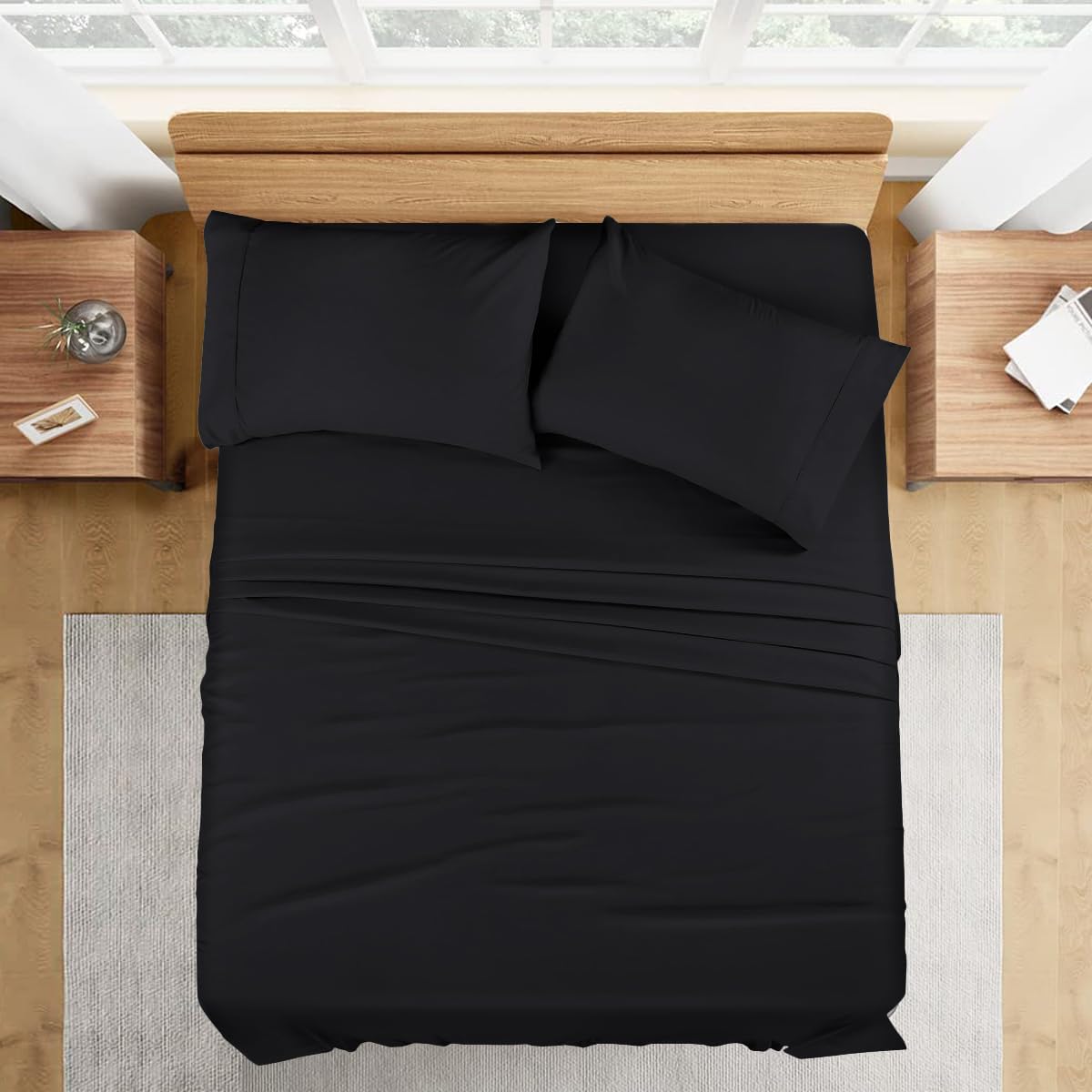 1000 Series - 100% Egyptian Cotton Sheet Set Soft & Comfy Breathable Hotel Quality Luxury Bedding -Queen Size Fits Mattress Up to 18-20' Deep (Solid, Black)
