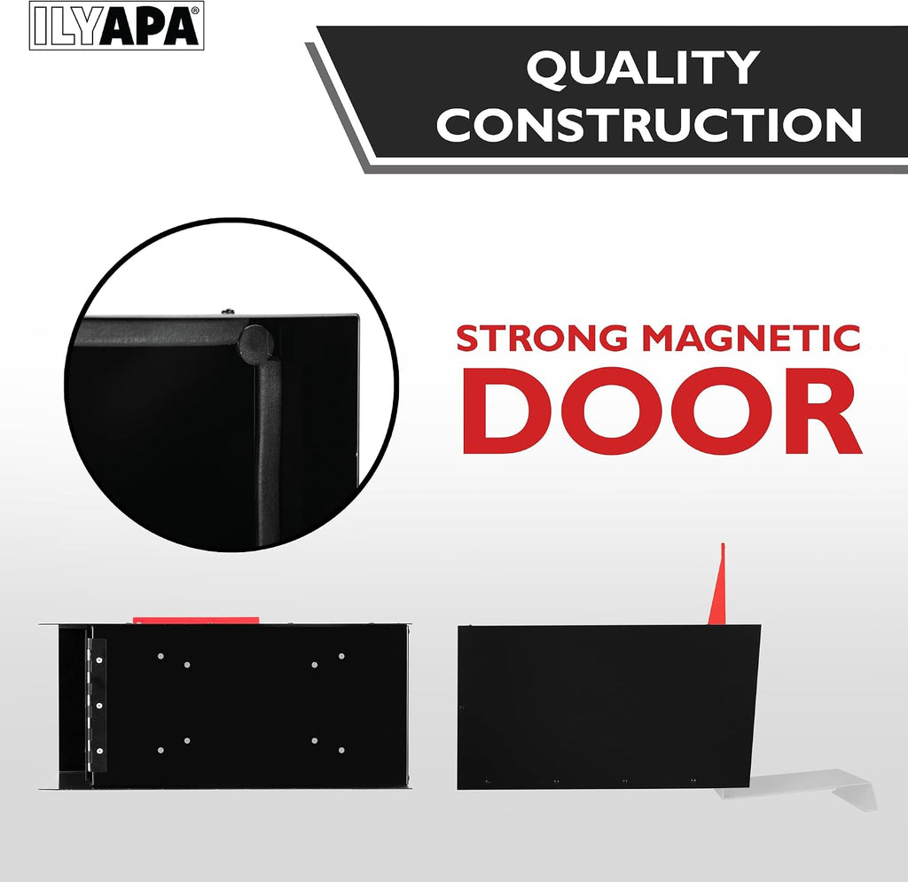 Ilyapa Modern Design Mailbox, Black & White Powder Coated, Tab Pull Handle, Durable and Corrosion Resistant, Stainless Steel Hinges & Magnetic Door