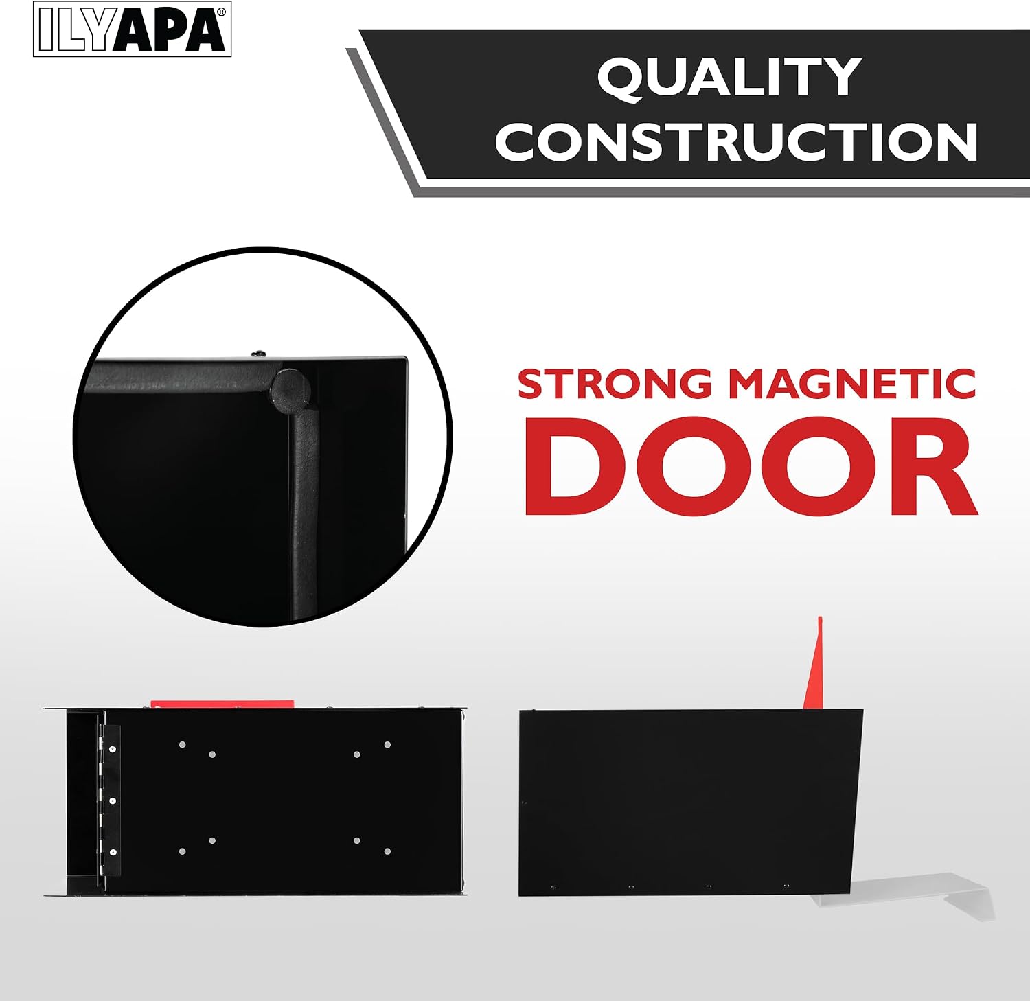 Ilyapa Modern Design Mailbox, Black & White Powder Coated, Tab Pull Handle, Durable and Corrosion Resistant, Stainless Steel Hinges & Magnetic Door