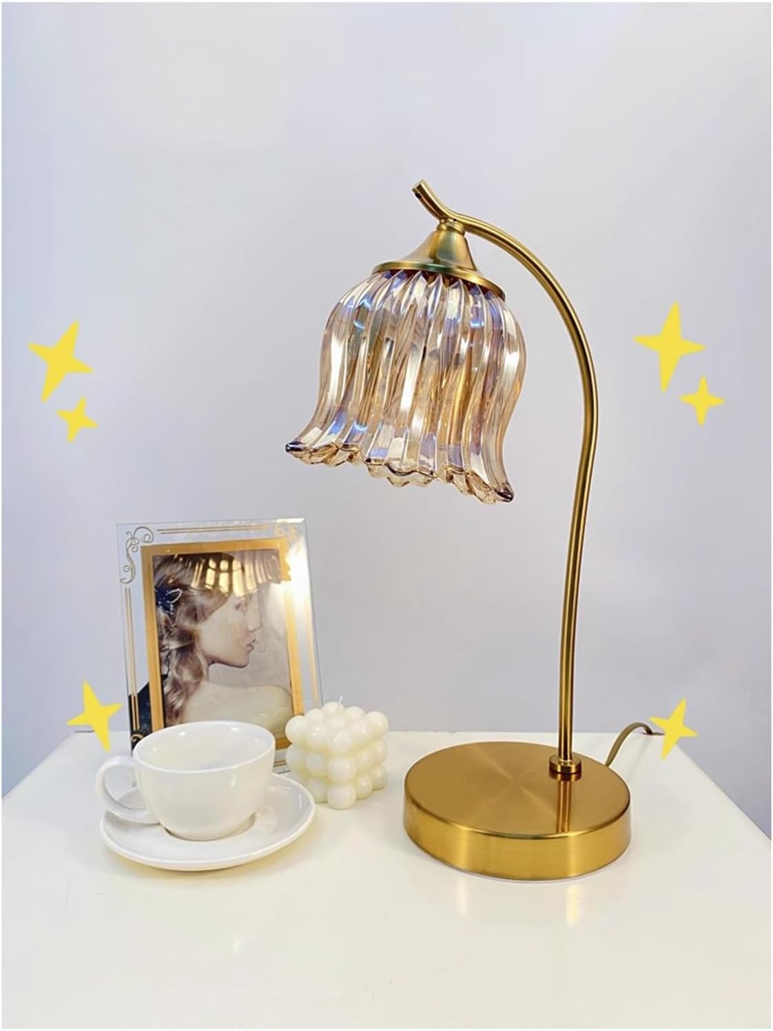 Desk Light Crystal Table Lamp Bedroom Bedside Vintage Light Luxury Wedding Long Gift Ambiance Master Lamps for Home Office(A)