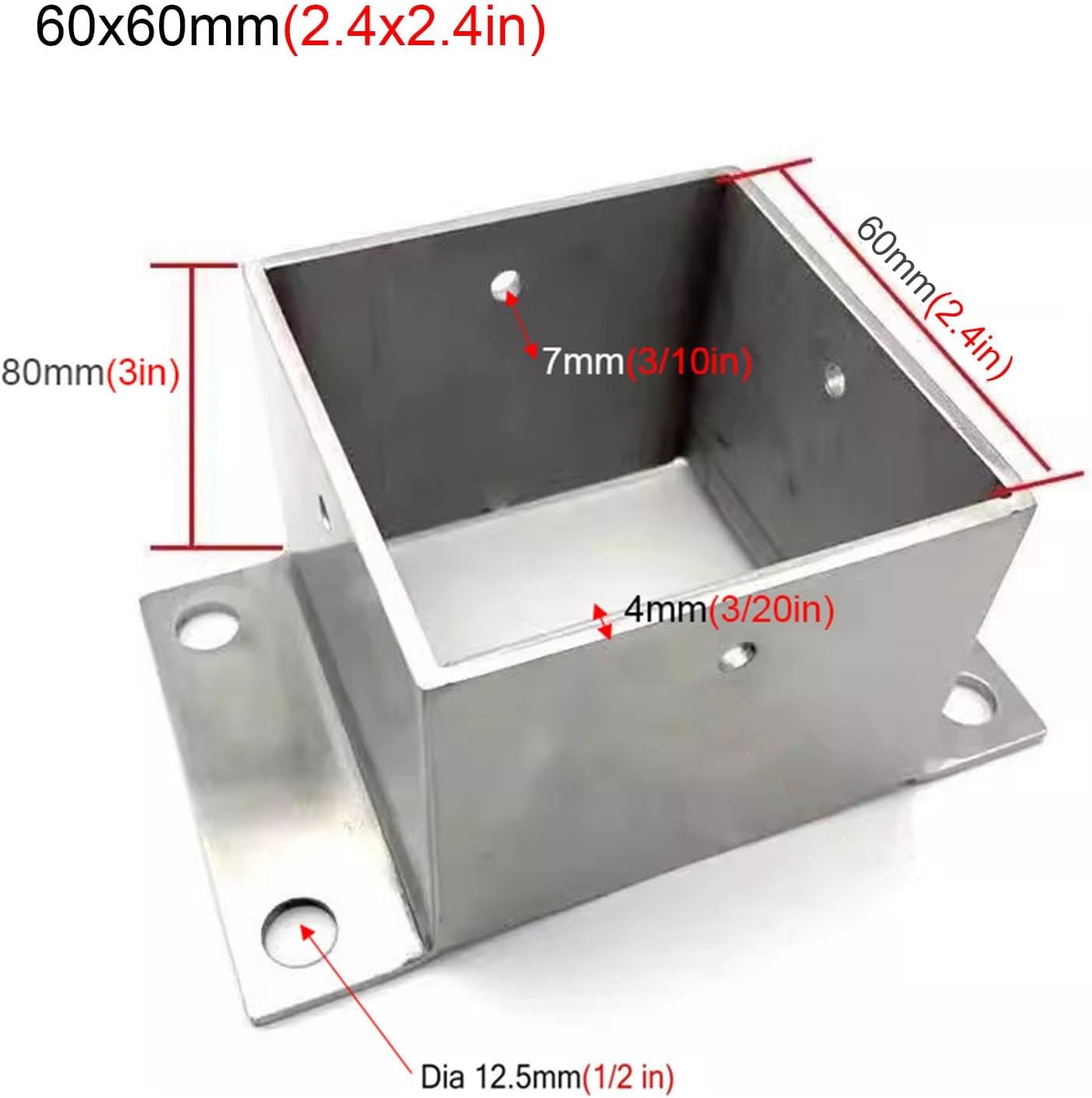 Stainless Steel Wood Fence Post Anchor Base - Square Railing Post Supports with Screws(60x60mm)