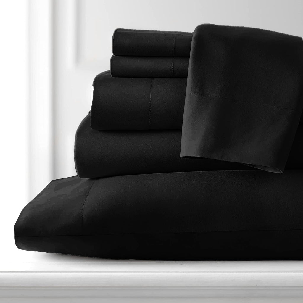 100% Giza Cotton, 1000 Thread Count, 6-PC Bed Sheet Set [Queen Size, Black Color] 18 inches Deep Pockets, Long Staple Cotton Breathable Soft Silky Sateen Weave