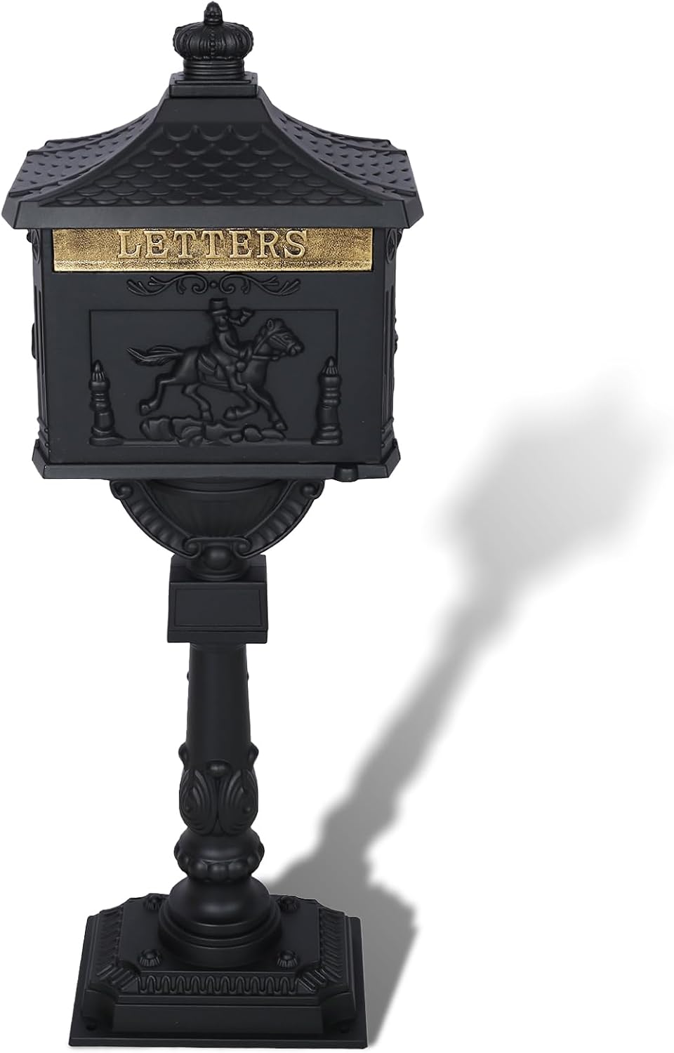 Antique Locking Mailboxes for Outside Aluminum Freestanding Mailbox with Post, Heavy Duty Mail Boxes for House with Post, Black