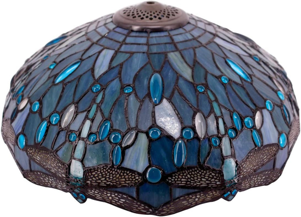 Tiffany Lamp Shade Replacement W16H7 Inch Sea Blue Stained Glass Dragonfly Lampshade For Table Lamps FLoor Lamp Ceiling Fixture(3 Hooks) Pendant Hanging Light S147 WERFACTORY Home Office Decoration