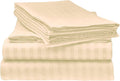 LaxLinen 600 Thread Count Super Soft Quality 100% Egyptian Cotton 6 PCs Bed Sheet Set (+26 Inch) Extra Deep Pocket Queen Bed Size, Ivory Stripe