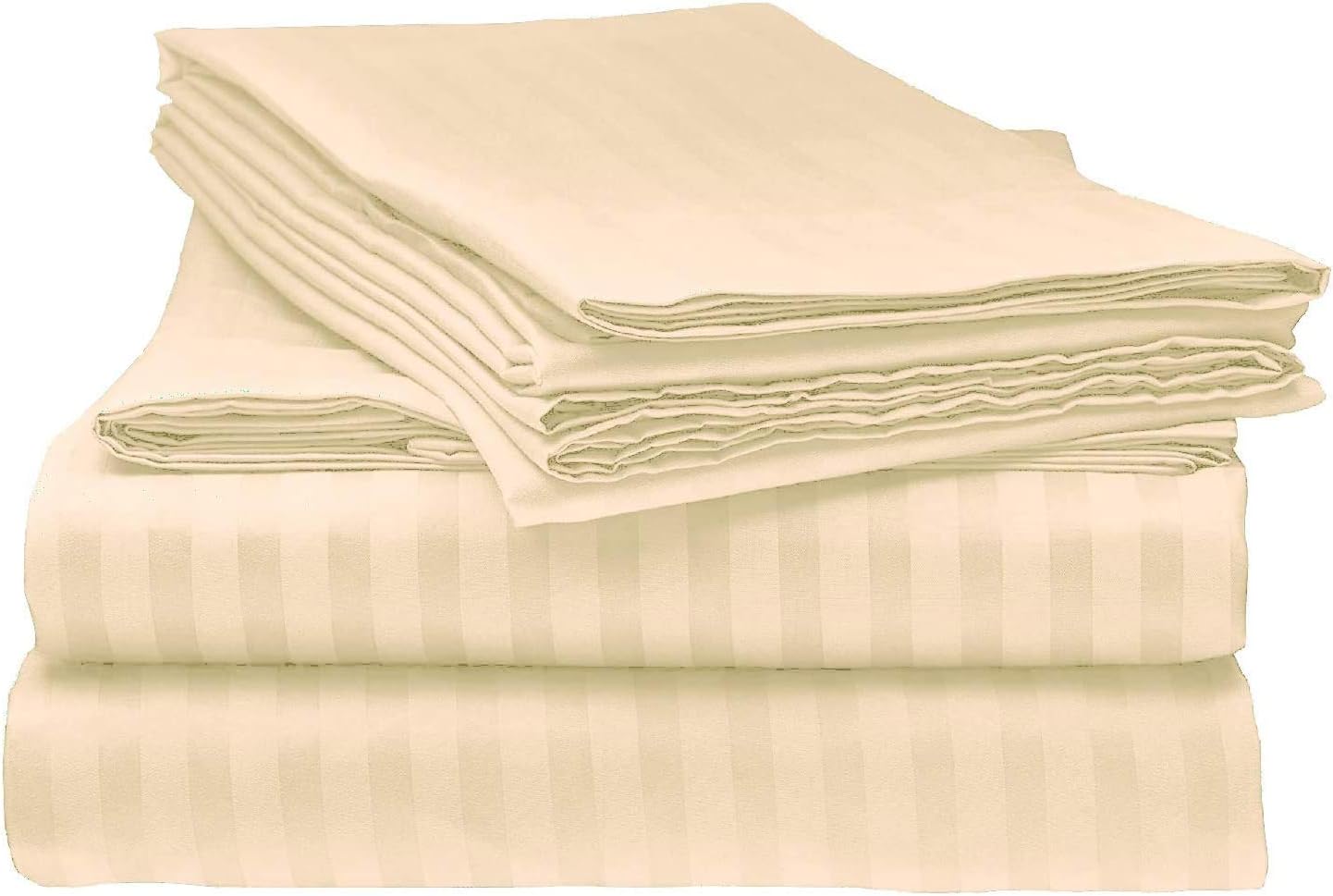 LaxLinen 600 Thread Count Super Soft Quality 100% Egyptian Cotton 6 PCs Bed Sheet Set (+26 Inch) Extra Deep Pocket Queen Bed Size, Ivory Stripe