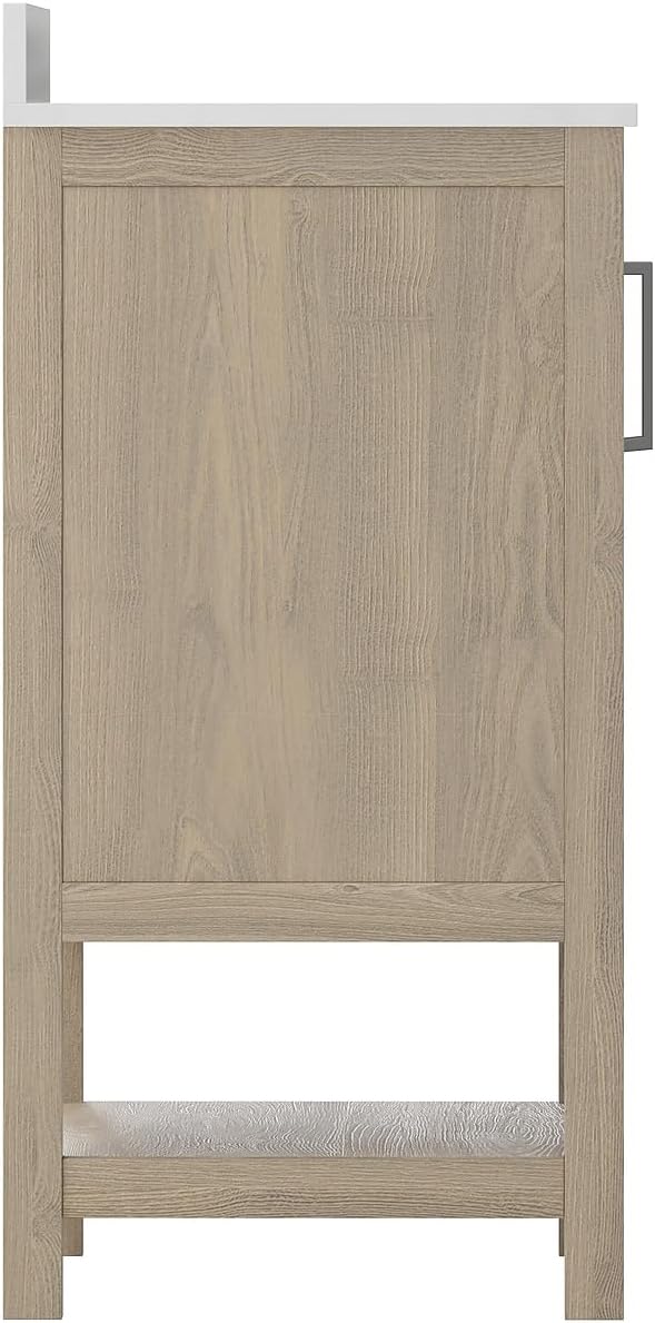 Flash Furniture Vega 36 Inch Bathroom Vanity with Sink Combo, Storage Cabinet with Soft Close Doors and Open Shelf, Carrara Marble Finish Countertop, Brown/White