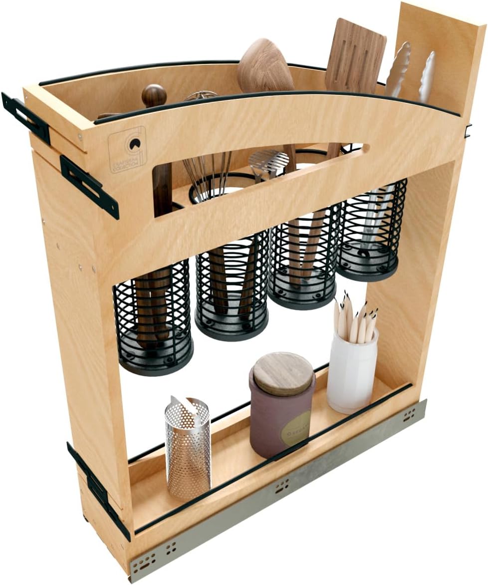 Rev-A-Shelf 5' Craftsman Collection Solid Maple Utensil Pullout Organizer w/Black Accents and BLUM Soft-Close Slides for 9' Base Cabinets