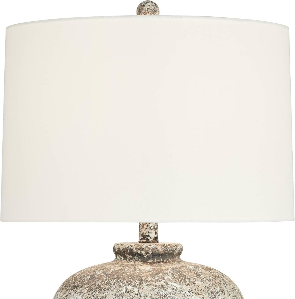 360 Lighting Astaire 27' Tall Urn Jar Farmhouse Rustic Table Lamp Weathered Vintage Finish Single Linen White Shade Living Room Bedroom Bedside Nightstand House Office Home Reading Kitchen