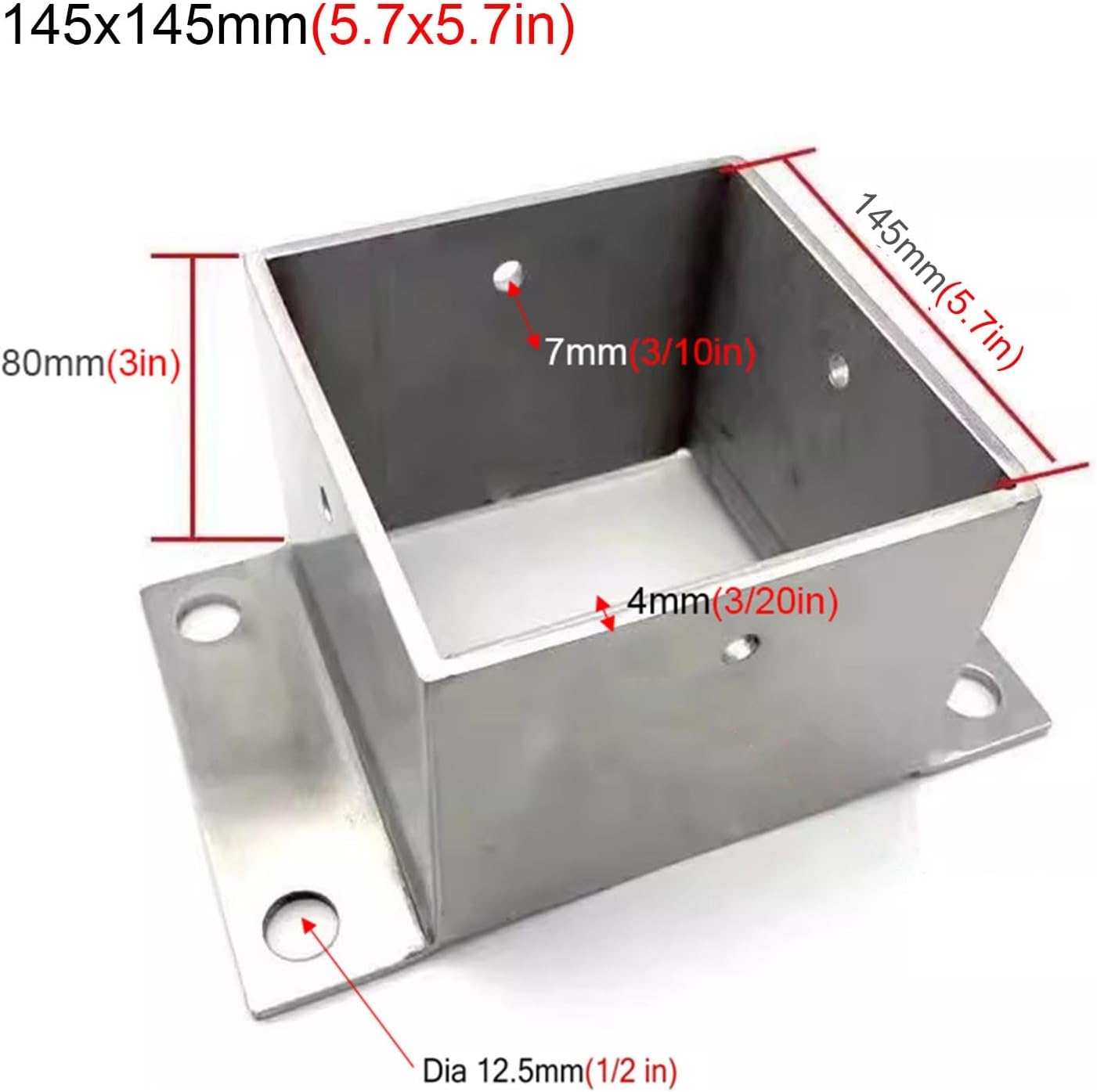 Stainless Steel Wood Fence Post Anchor Base - Square Railing Post Supports with Screws(145x145mm)