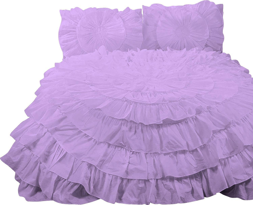 3 Piece 100% Egyptian Cotton Circle Ruffle Comforter Set, 550 GSM Filled Microfiber - Full/Queen Size, Lilac Color - 1000 Thread Count