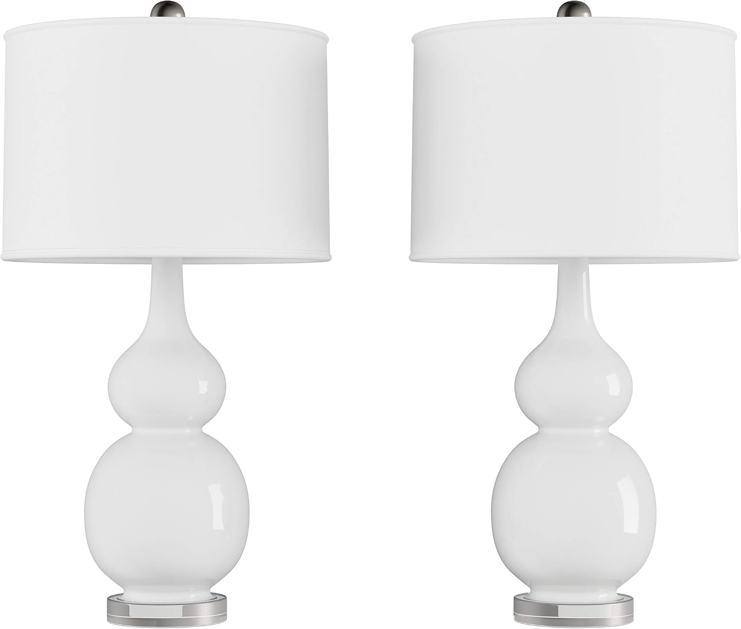 Ceramic Table Lamps - Set of 2 Double Gourd Vintage-Style Accent Lights for Bedroom, Living Room, or Office with LED Bulbs by Lavish Home (White)