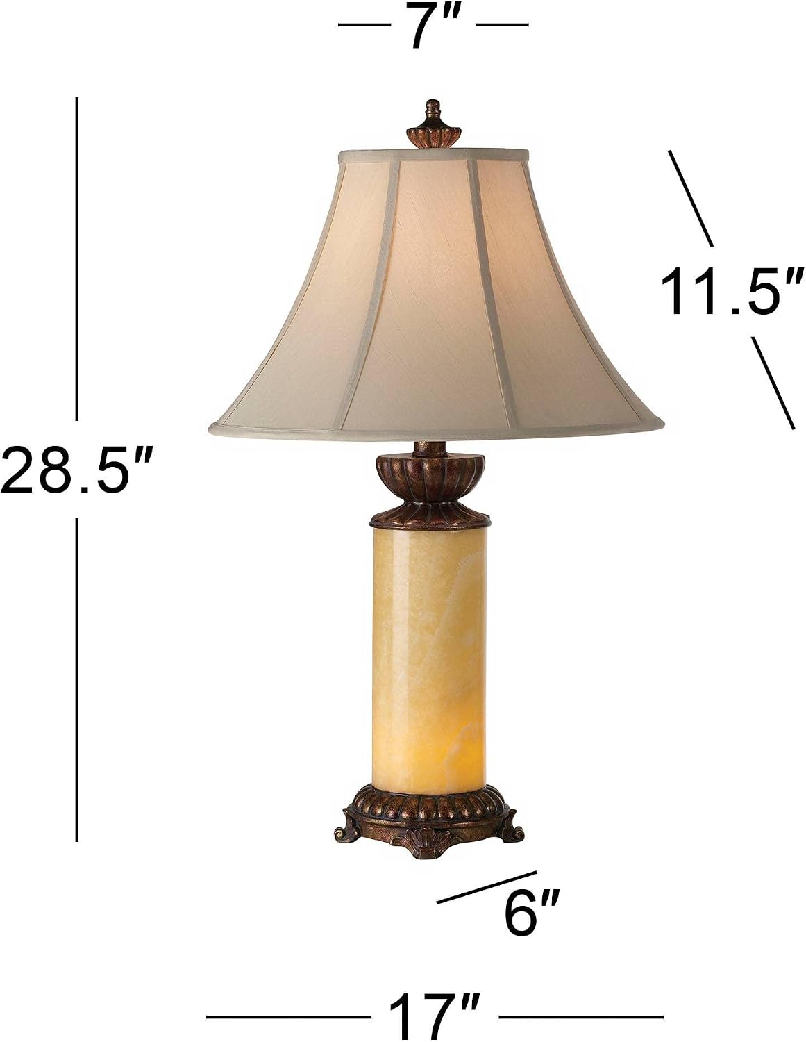 Barnes and Ivy Traditional Asian Table Lamps 28.5' Tall Set of 2 Natural Onyx Stone Dark Bronze Brown Off White Bell Shade Decor for Living Room Bedroom House Bedside Nightstand Home Office