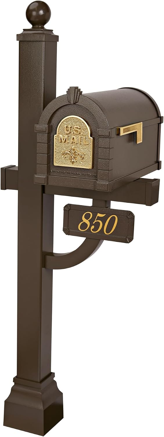 Gaines Keystone Series Mailbox - Bronze with Polished Brass Fleur de Lis