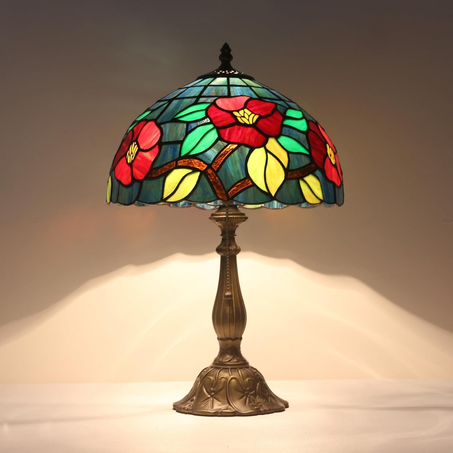 Tiffany Table Lamp, Crabapple Flower Style Stained Glass Lamp, 12X12X19 Inch Vintage Lamp, Living Room Bedroom Decor Desk Lamp