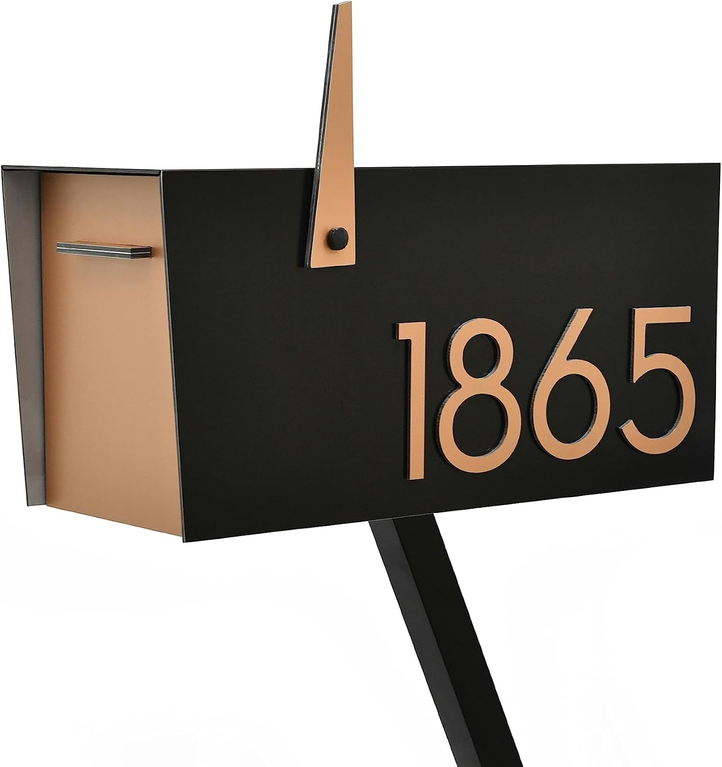 Contemporary Post-Mount Mailbox - Aluminum Black Body with Aluminum Door, Numbers and Flag - Large Customized Mailbox - Type 4 (Bronze)