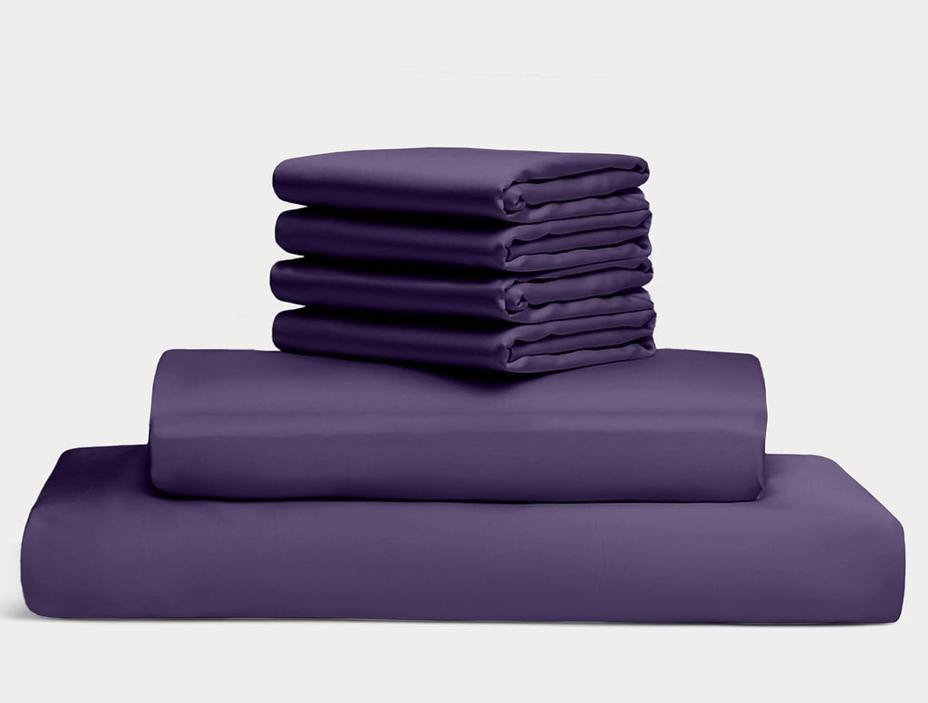 100% Egyptian Long Staple Cotton Bedsheet Set, 800 Thread Count, 6-PC Sheets Set, Plum Color, Queen Size, 15 Inch Deep Pocket of Fitted Sheet, Soft Sateen Weave Breathable