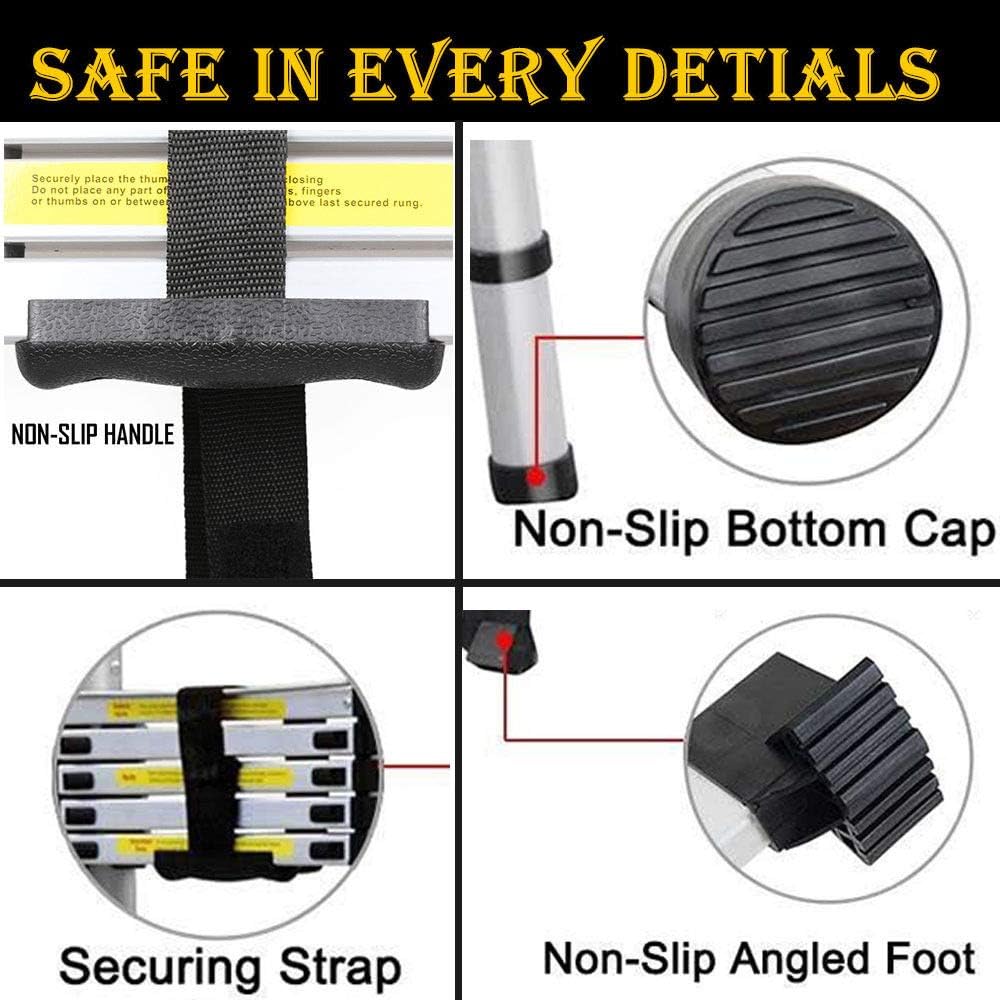 Heavy Duty Telescoping Ladder 16.5 Feet Aluminum A-Frame Folding Steps 330 Pound Load Capacity DIY Building Supplies for Home Outdoor Office