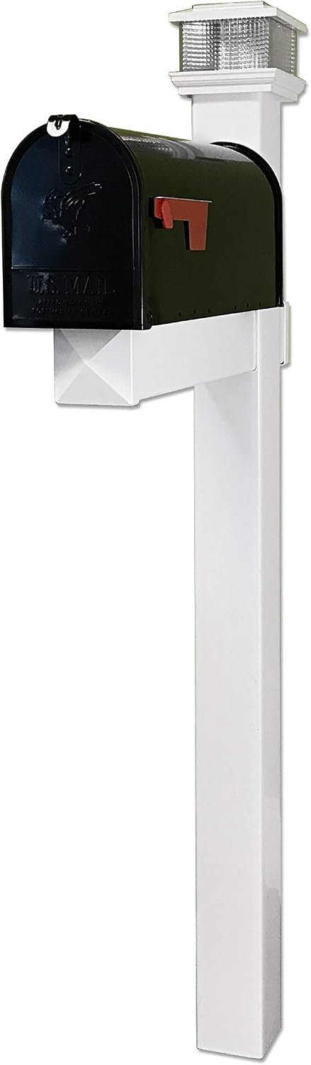 The Galaxy Solar Light White Vinyl/PVC Mailbox Post - White (Includes Mailbox)