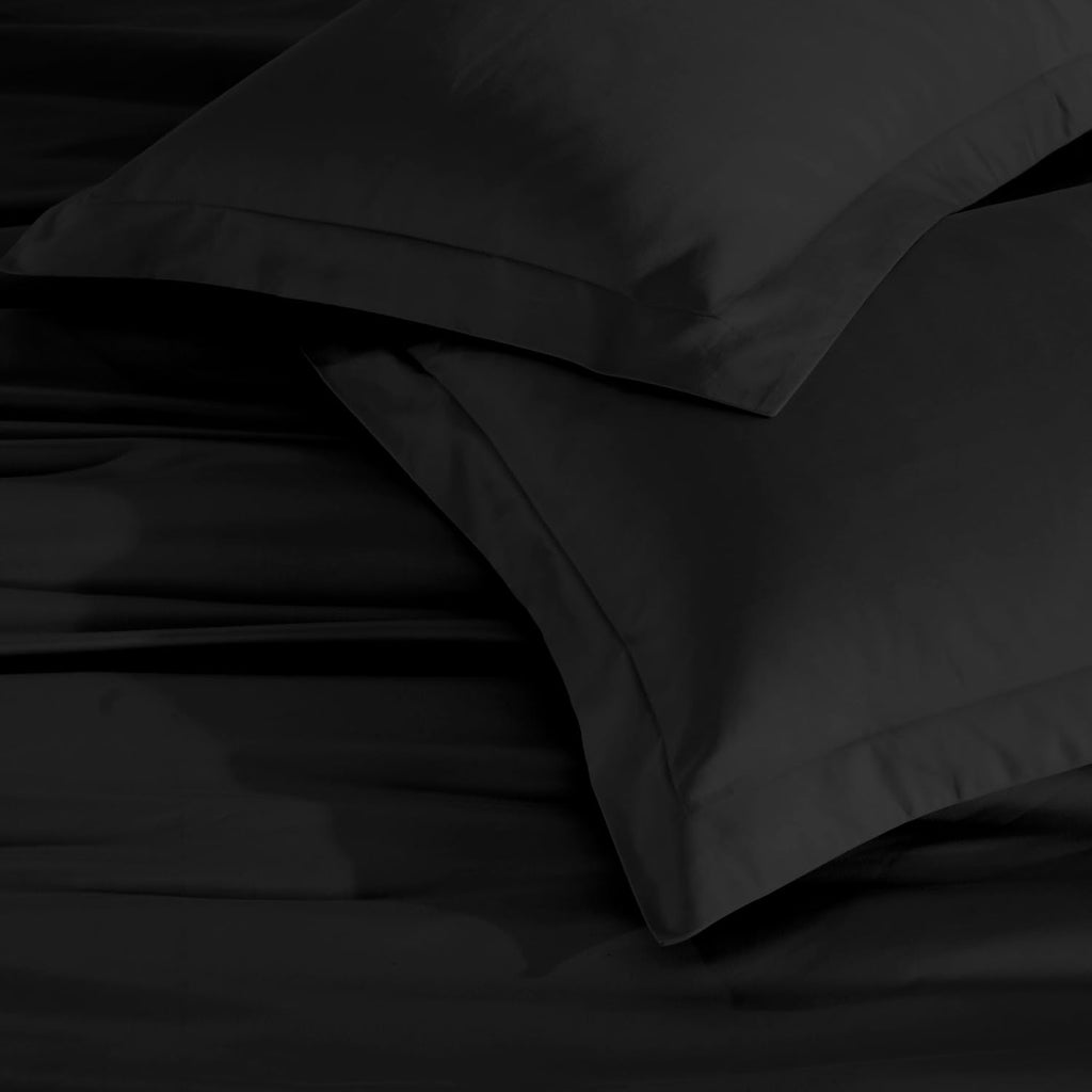 Superior Egyptian Cotton 650 Thread Count Duvet Cover Set, Bed Covers, Includes 1 Duvet Cover, 2 Pillow Shams, Bedding Essentials, Master, Guest, Hotel Bedroom Decor, Full/Queen, Black