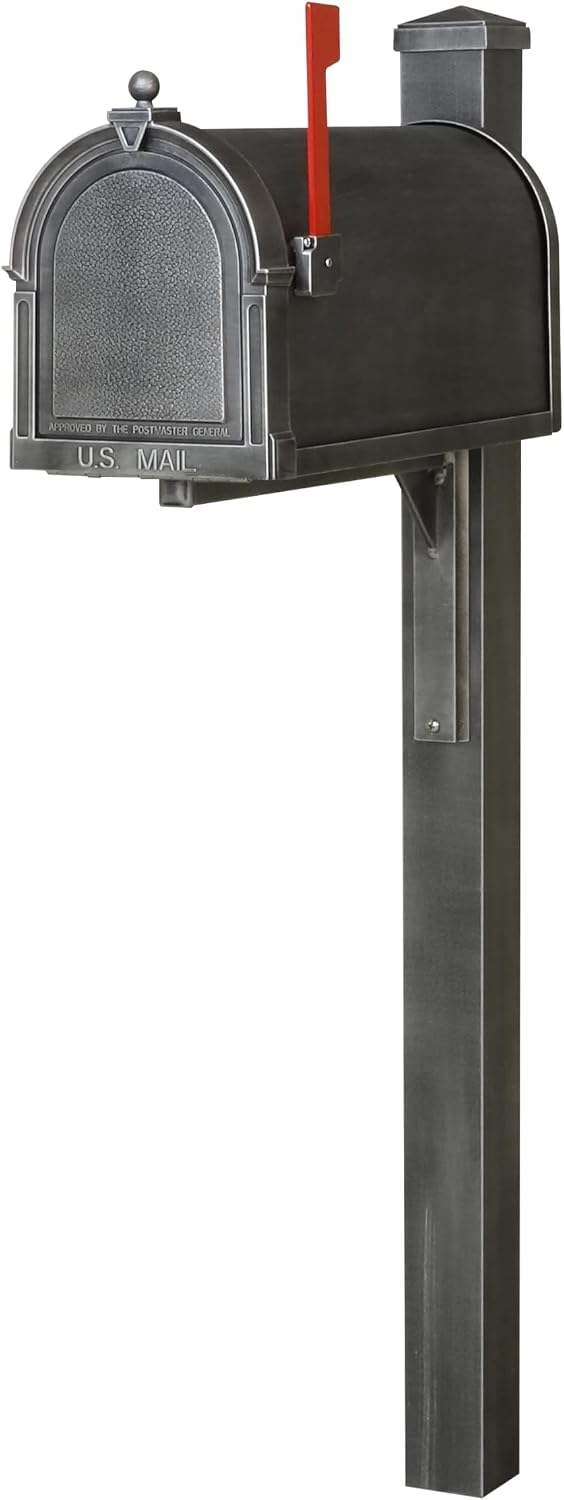 Special Lite Berkshire Curbside Mailbox with Wellington Post - Swedish Silver Aluminum Mailbox with Post - SCB1015_SPK720-SW