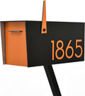 Contemporary Post-Mount Mailbox - Aluminum Black Body with Aluminum Door, Numbers and Flag - Large Customized Mailbox - Type 4 (Orange)