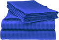LaxLinen 600 Thread Count Super Soft Quality 100% Egyptian Cotton 6 PCs Bed Sheet Set (+26 Inch) Extra Deep Pocket Queen Bed Size, Egyptian/Royal Blue Stripe