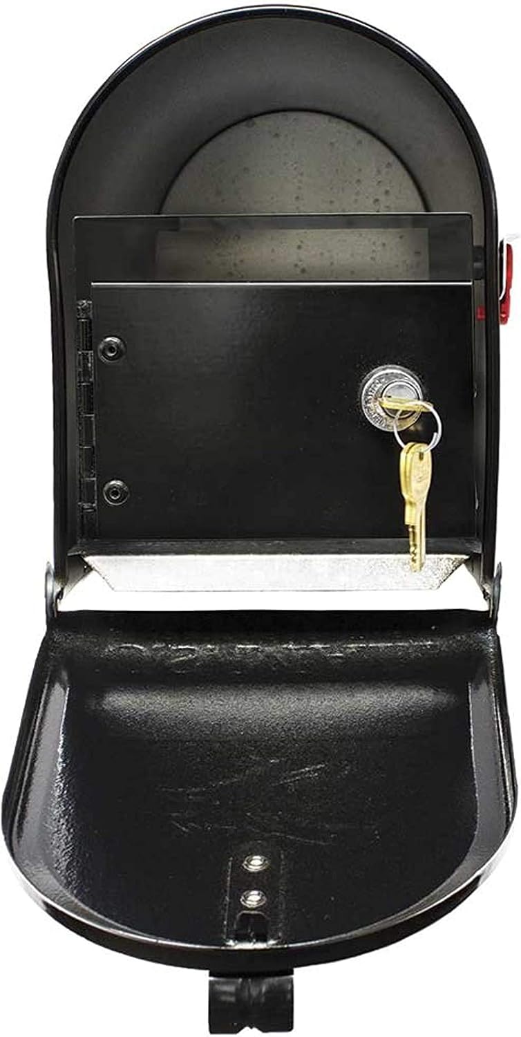 E1-MLBX-LKIT-BLK Rust Proof Galvanized Steel Mailbox with Locking Insert, Steel Latch & Red Aluminum Flag, Black