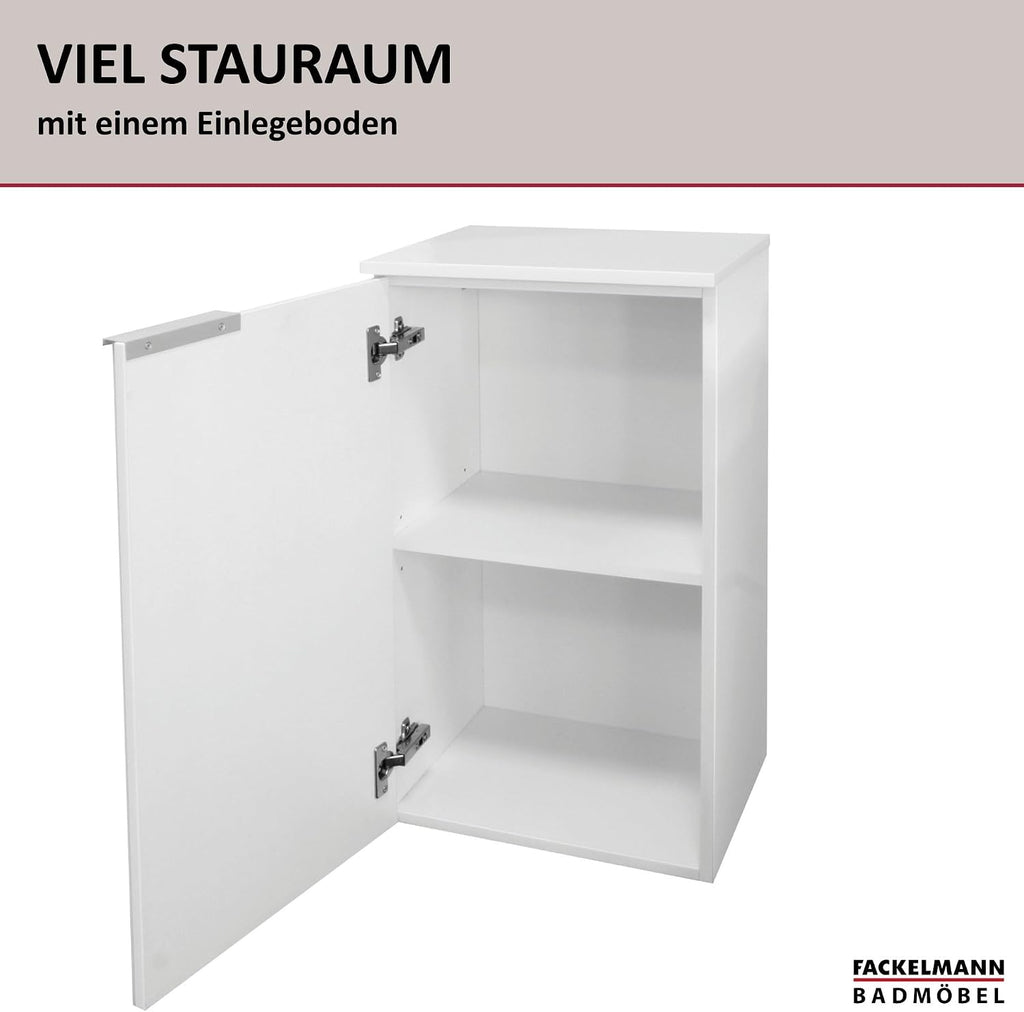 FACKELMANN Kara Bathroom Cabinet with Soft-Close System Dimensions (W x H x D): Approx. 41 x 70 x 32 cm Bathroom Cabinet/Door Hinge Left/Body: Matte White/Front: Lacquered Glass