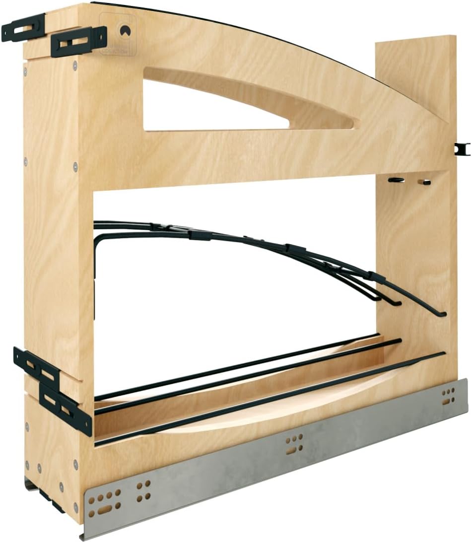 Rev-A-Shelf 5' Craftsman Collection Solid Maple Base Cabinet Pullout w/Tray Divider/Foil Wrap Holder, Black Accents and BLUM Soft-Close Slides for 9' Base Cabinets