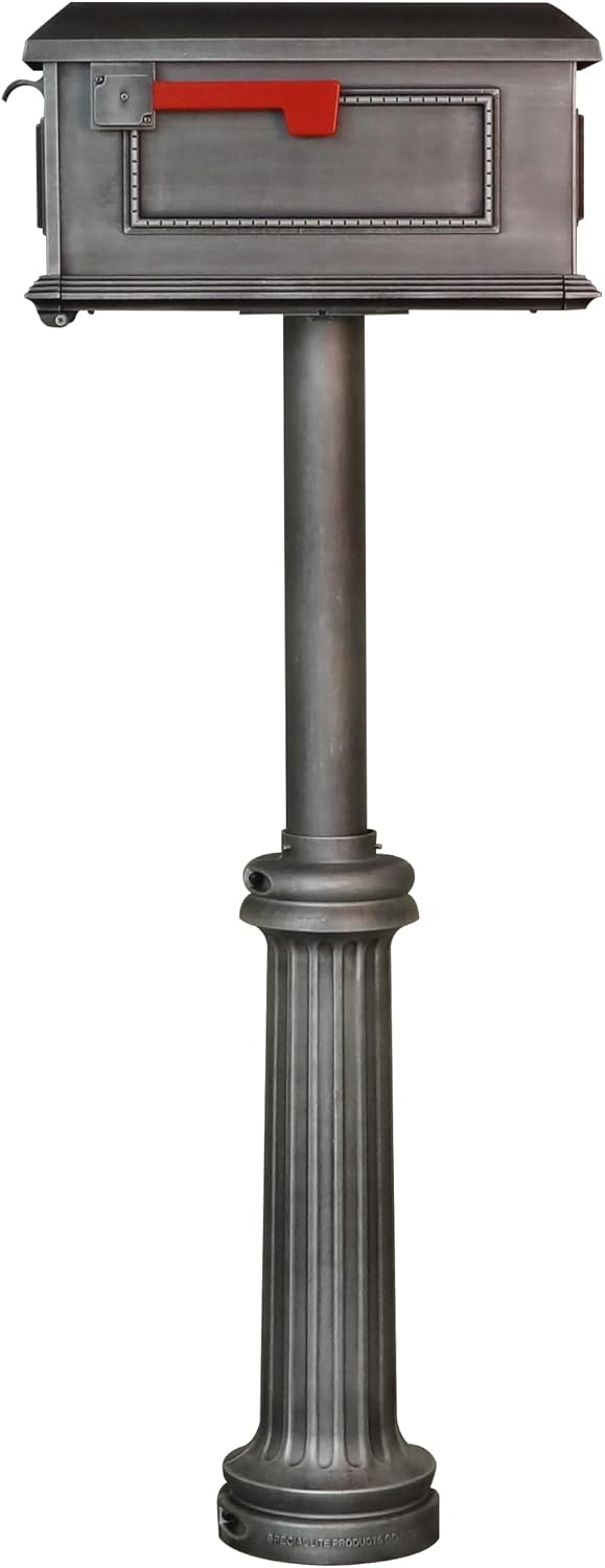 Traditional Curbside Mailbox with Bradford Post - Swedish Silver Aluminum Mailbox with Direct Burial Post - SCT-1010_SPK-590-SW