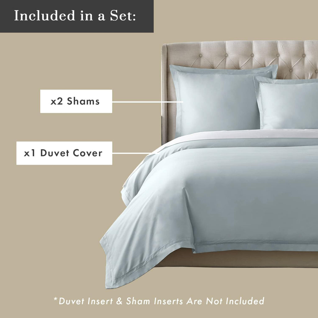 Pure Parima Yalda Duvet Cover Set – 100% Certified Egyptian Cotton, Double-Hem Stitch, Queen, Spa