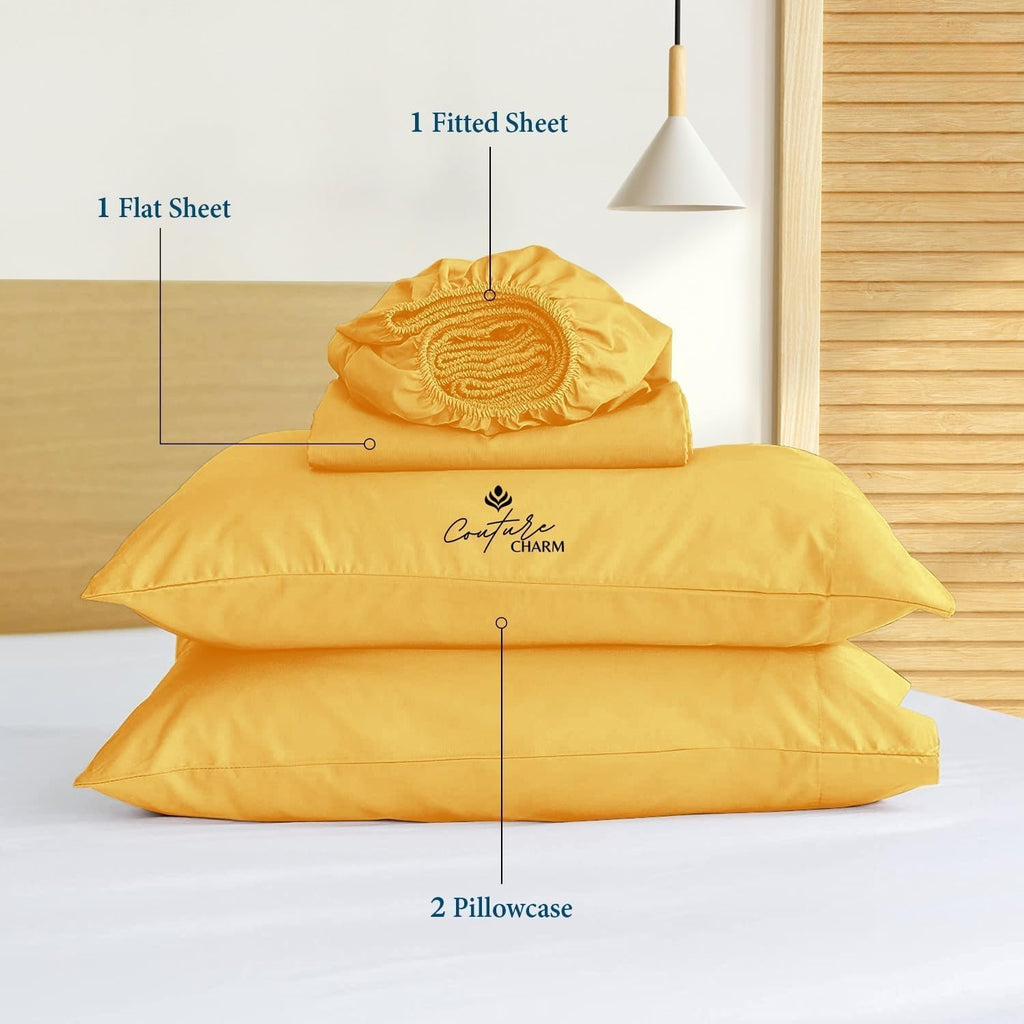 Queen Size 1000 Thread Count 100% Egyptian Cotton Sheet Set, 4-Piece, Sateen Weave, with 10-12' Inch Deep Pocket Snug Fit (Solid, Gold)