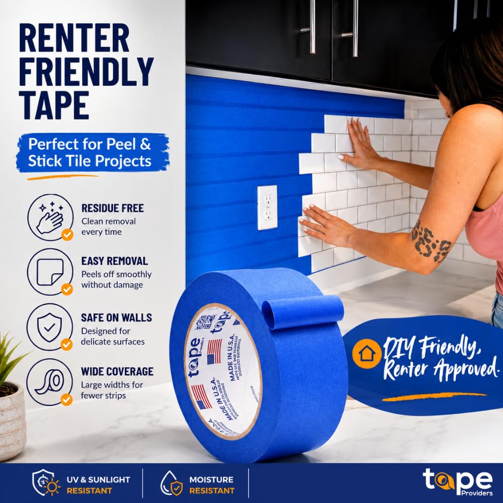 Made in USA Blue Painter's Tape - 2 inch x 60 yds. (24 Pack) Thick & Wide Masking Tape for Safe Wall Painting, Building, Remodeling, Labeling, Edge Finishing