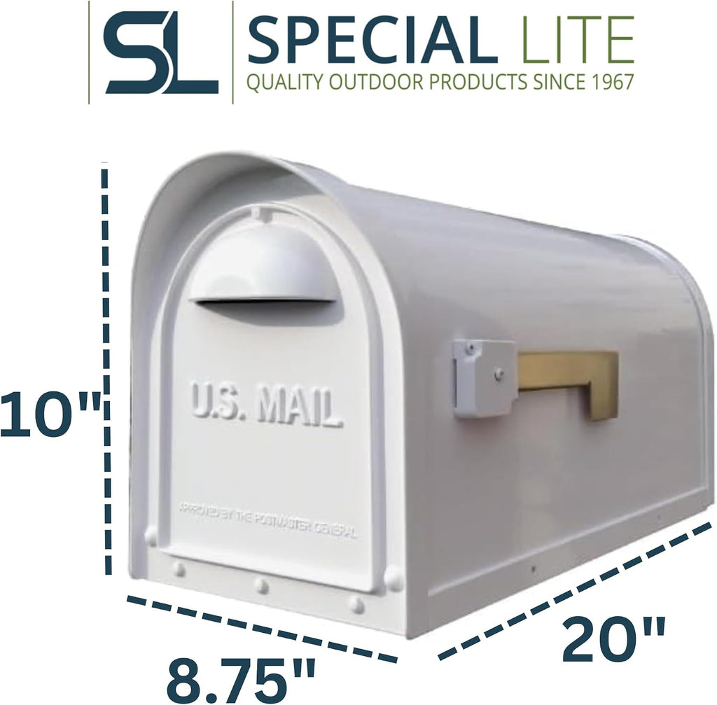 Special Lite Classic Curbside Mailbox - White Aluminum Mailbox for Post Mount - SCC-1008-WH