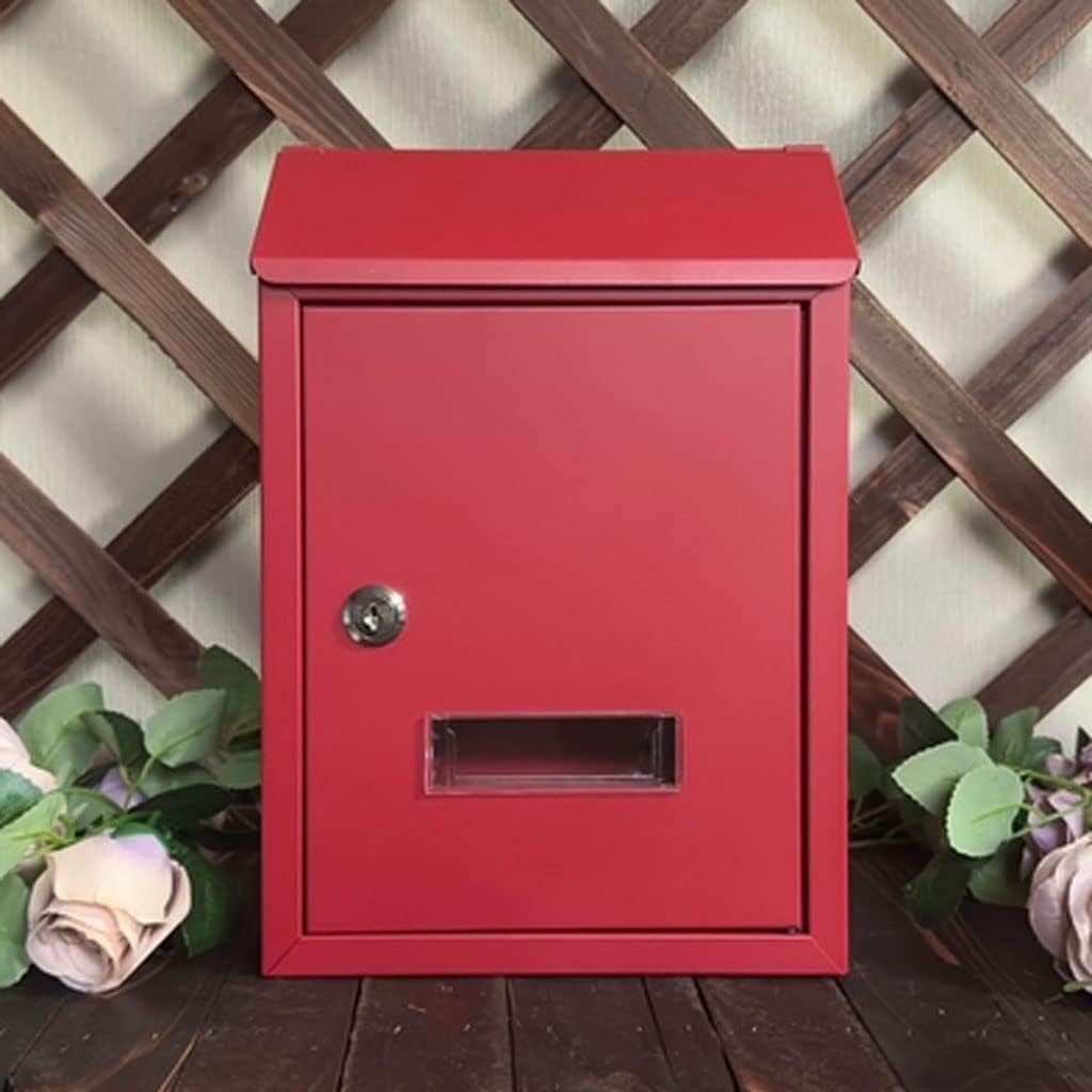 Mailbox Galvanized Steel Mailbox Modern Post Box with Sight Window Drop Box Rectangular Parcel Box with Key Wall Mounted Mail Boxes Domestic (Red)